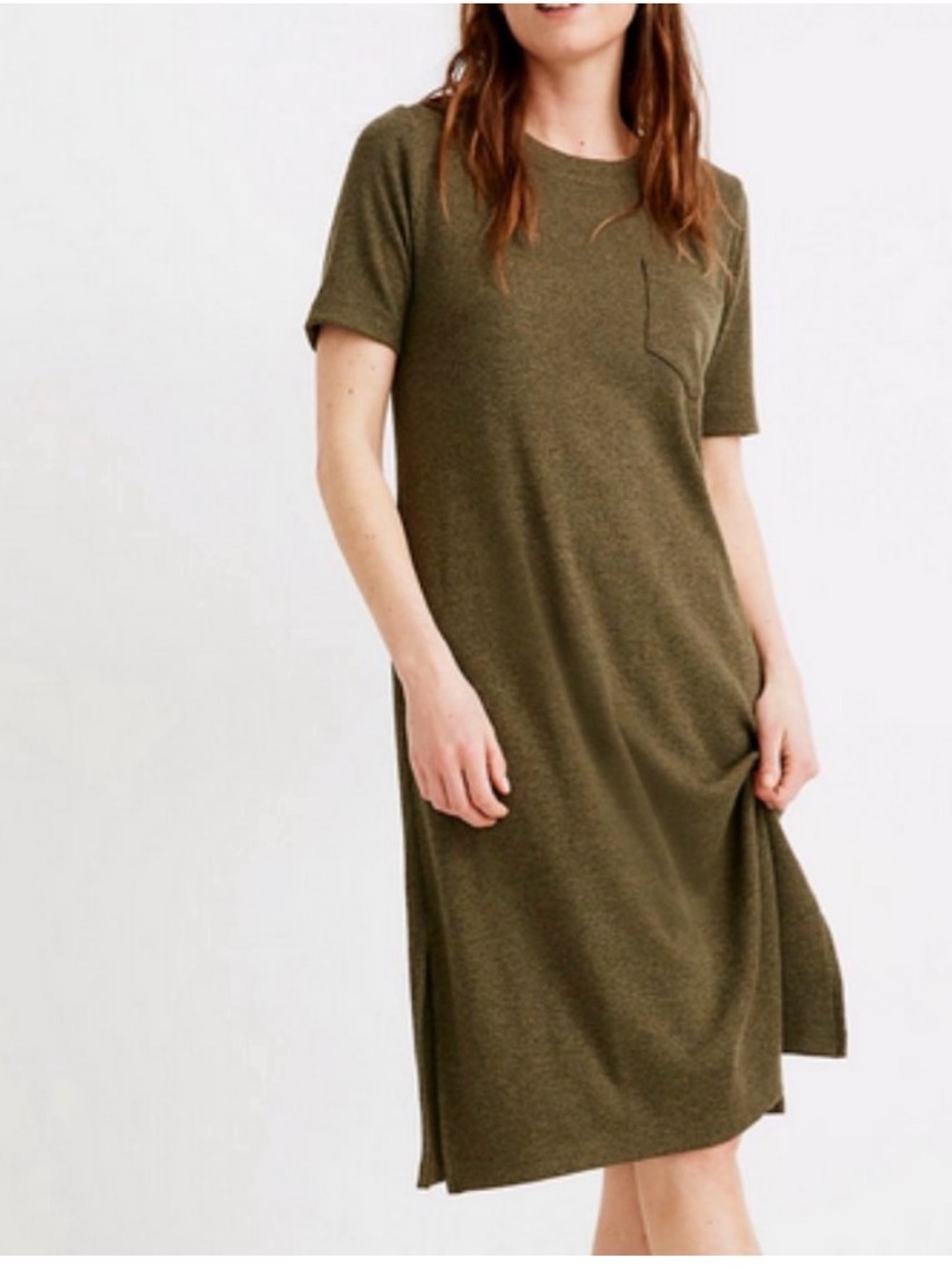Madewell Olive Green Short-Sleeve Pocket Midi Dress